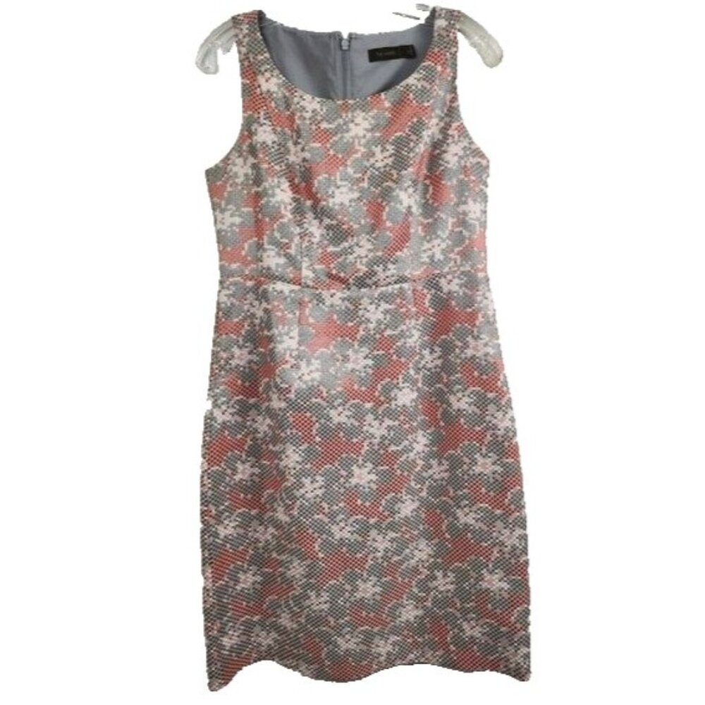 Vintage Y2K THE Limited Dress Size 8 Red Gray Plaid Brocade Floral‎ Sleeveless